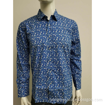 Men's cotton spandex print long sleeve shirt